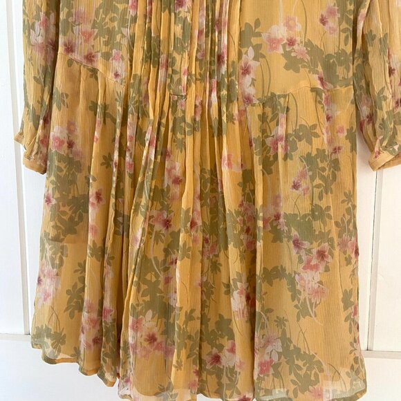 Sundance 100% Silk Yellow Long Sleeve Floral Boho Button Front Dress Size Small - Picture 8 of 13